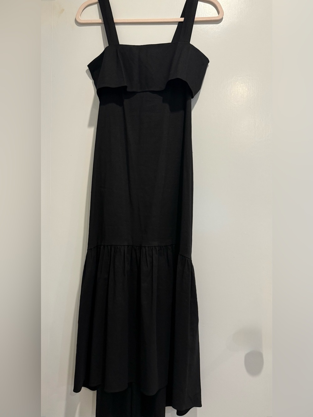 Theory Black Ruffle-Trim Midi Dress